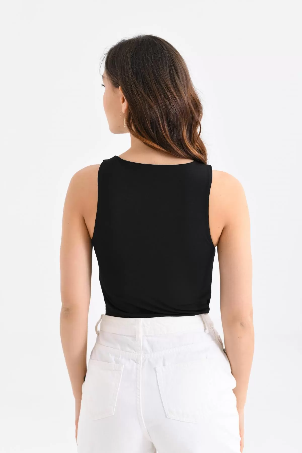 Askılı Bisiklet Yaka Kadın Siyah Bodysuit