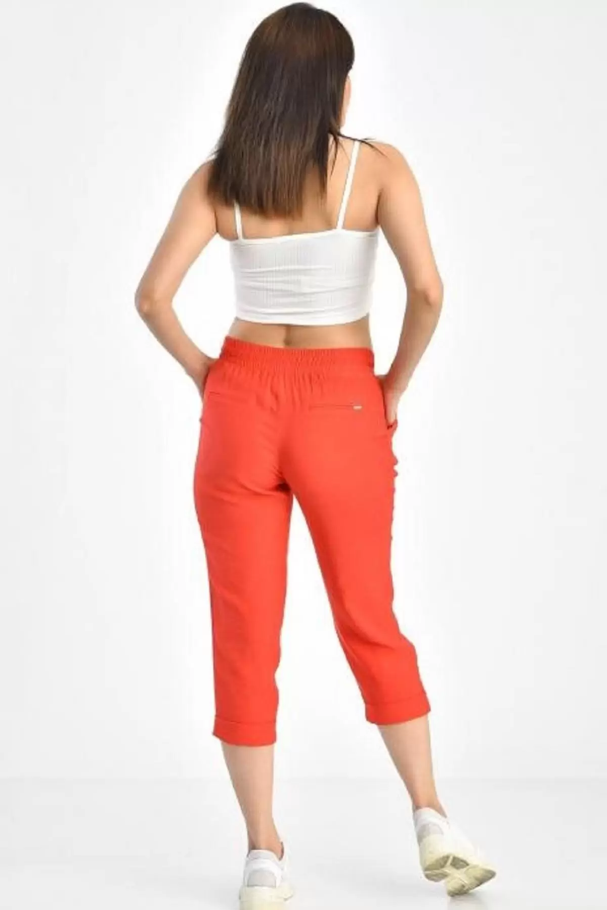 Belden Lastikli Fuşya Kadın Kapri Pantolon
