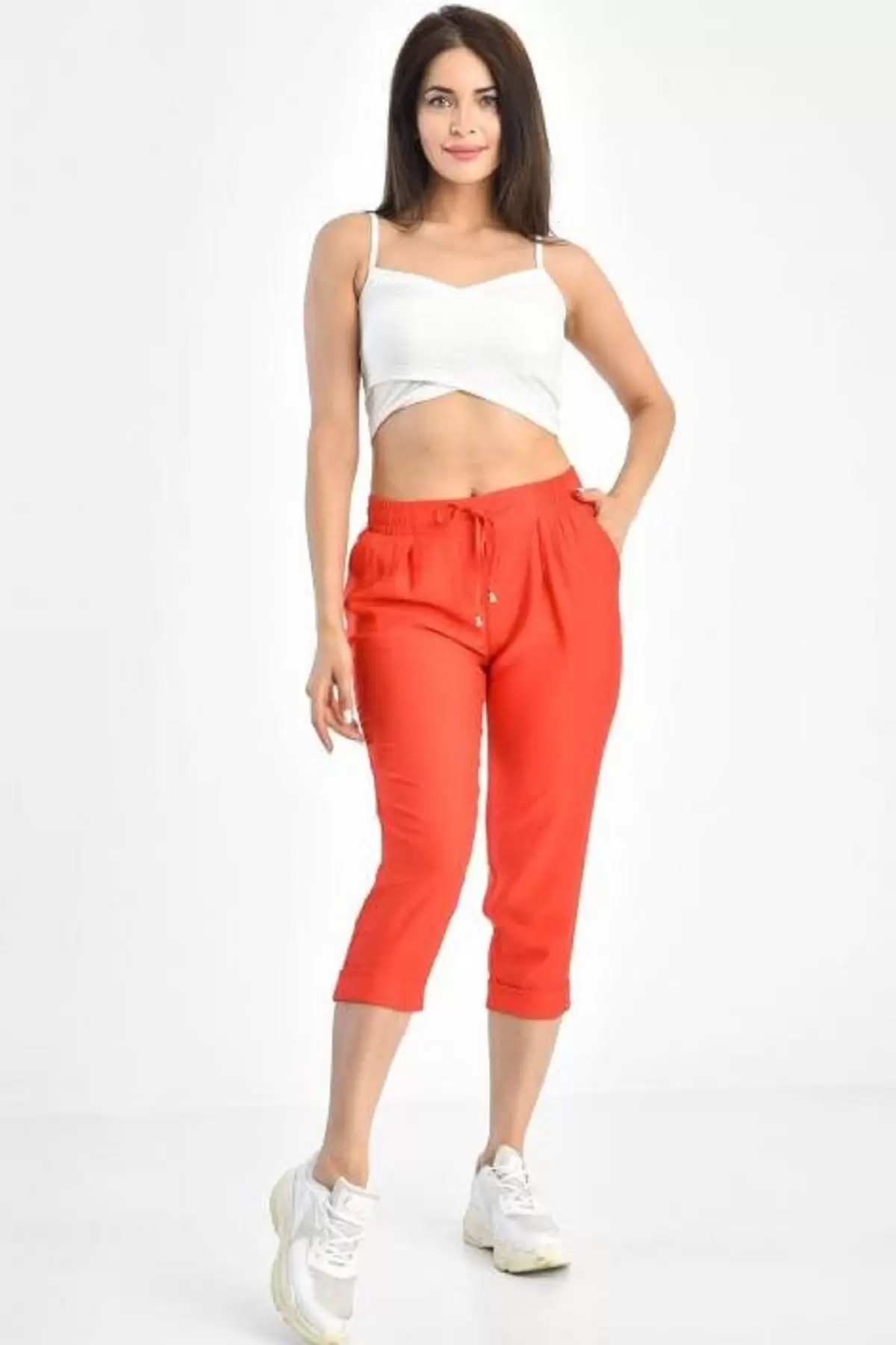 Belden Lastikli Fuşya Kadın Kapri Pantolon