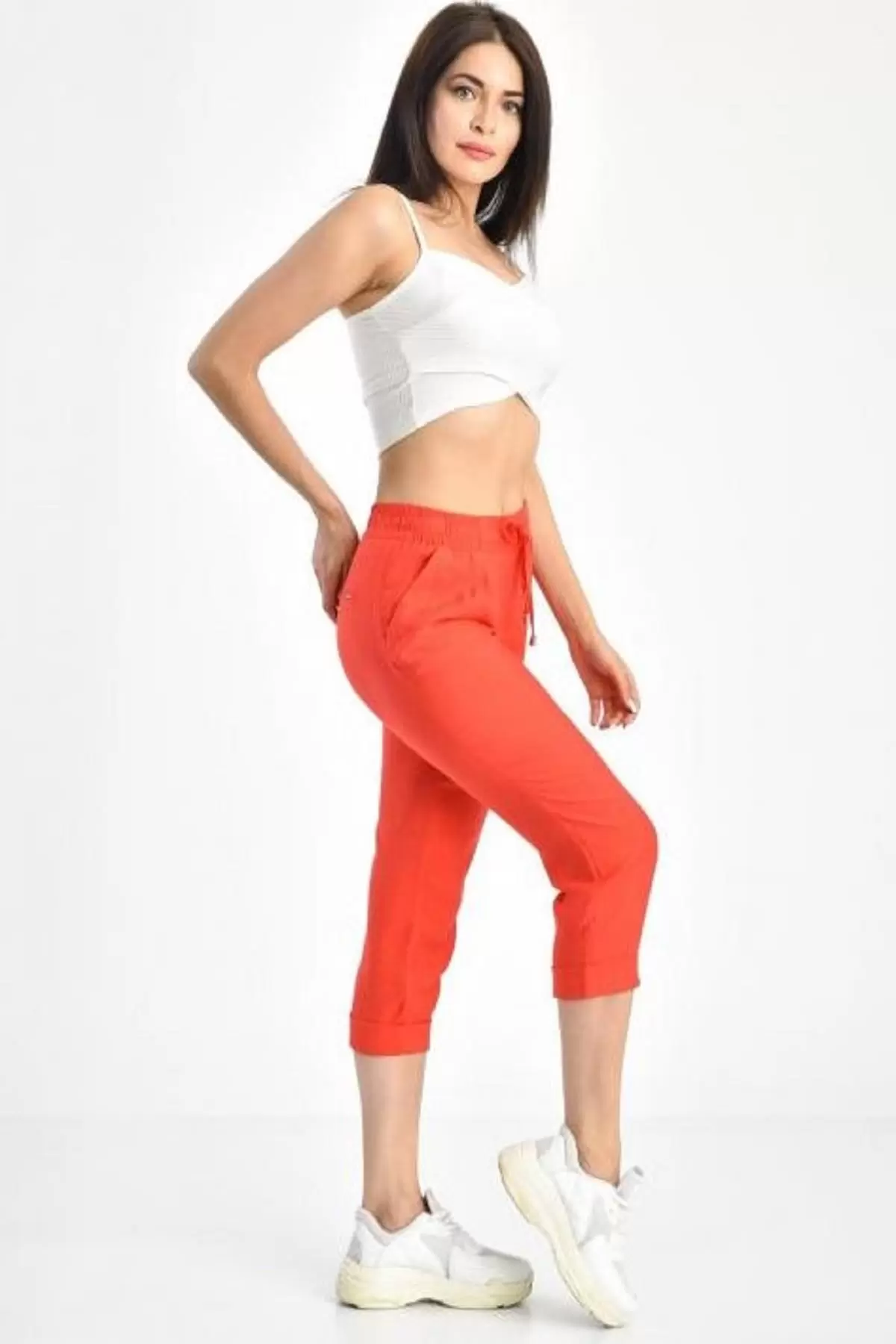 Belden Lastikli Fuşya Kadın Kapri Pantolon