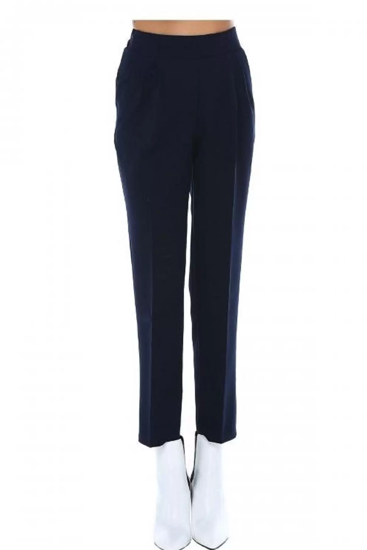 Belden Lastikli Lacivert Bilek Kadın Pantolon