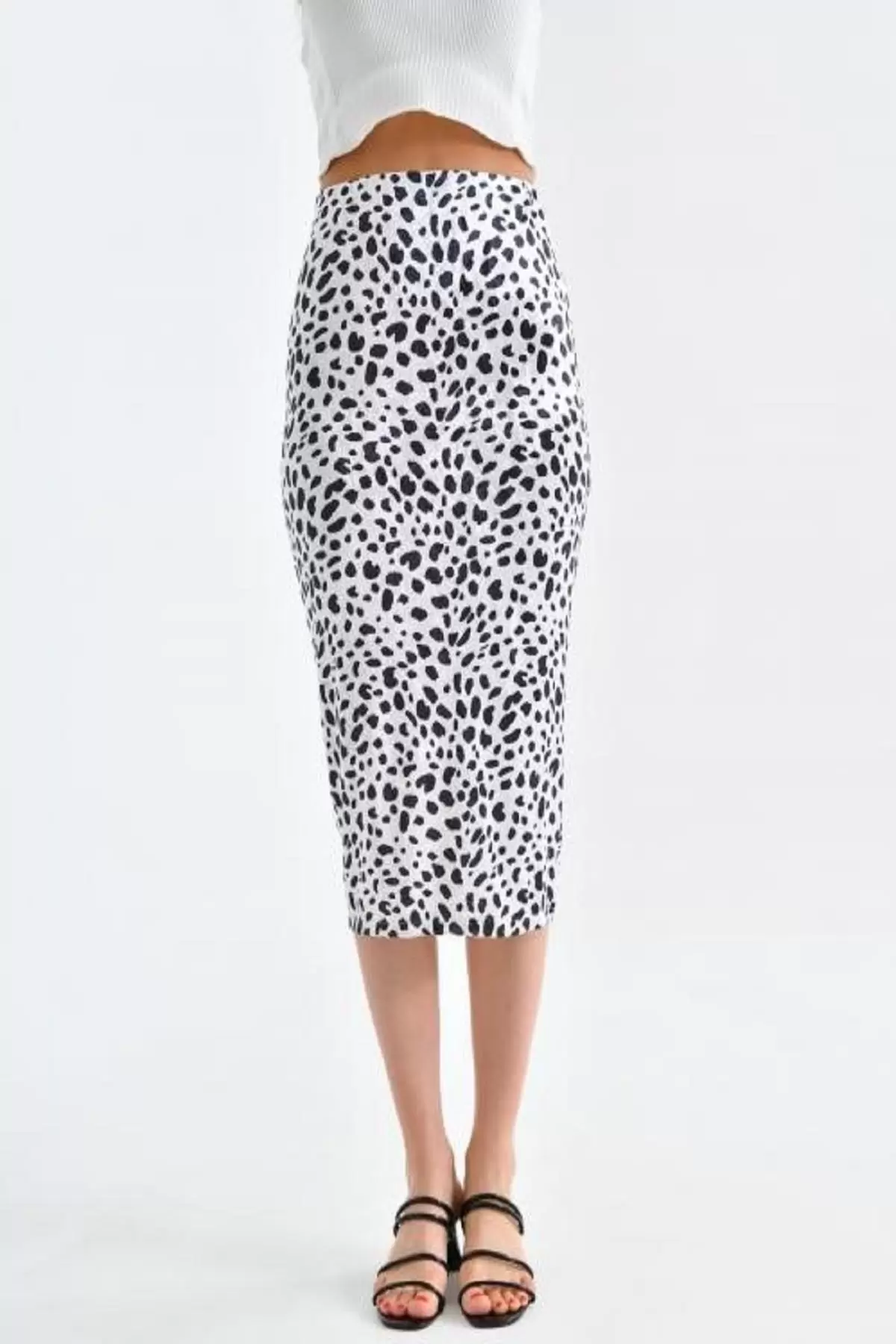 Belden Lastikli Zebra Desenli Kadife Kalem Kadın Etek