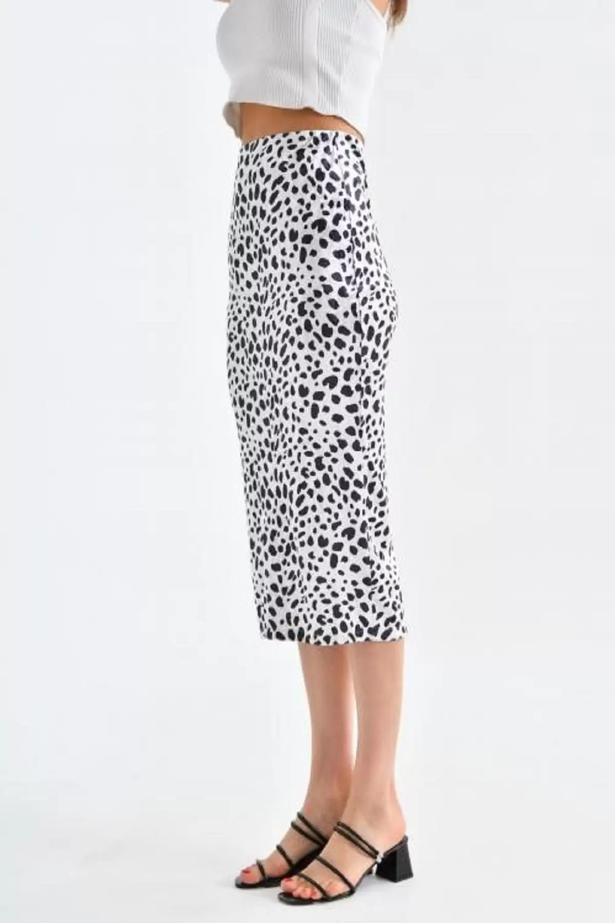 Belden Lastikli Zebra Desenli Kadife Kalem Kadın Etek