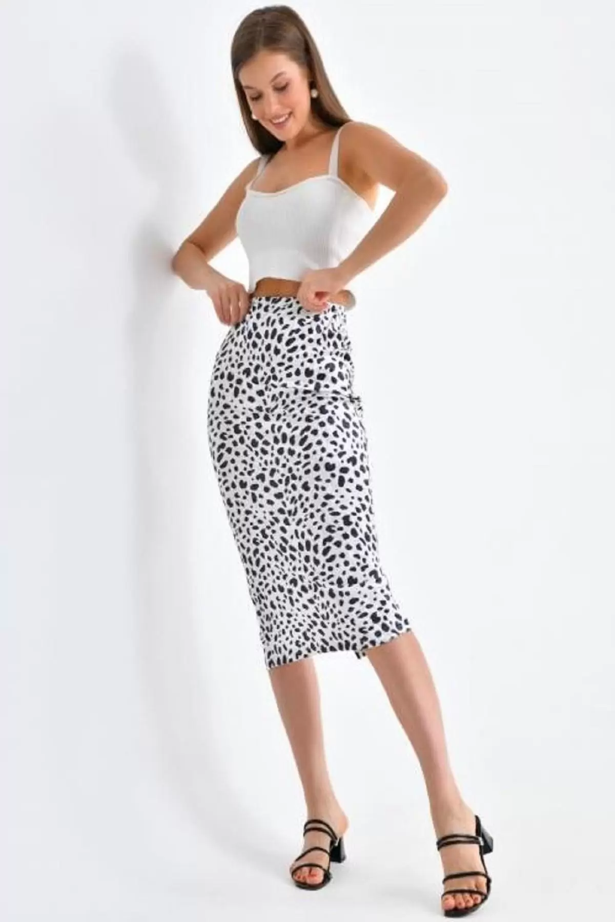 Belden Lastikli Zebra Desenli Kadife Kalem Kadın Etek