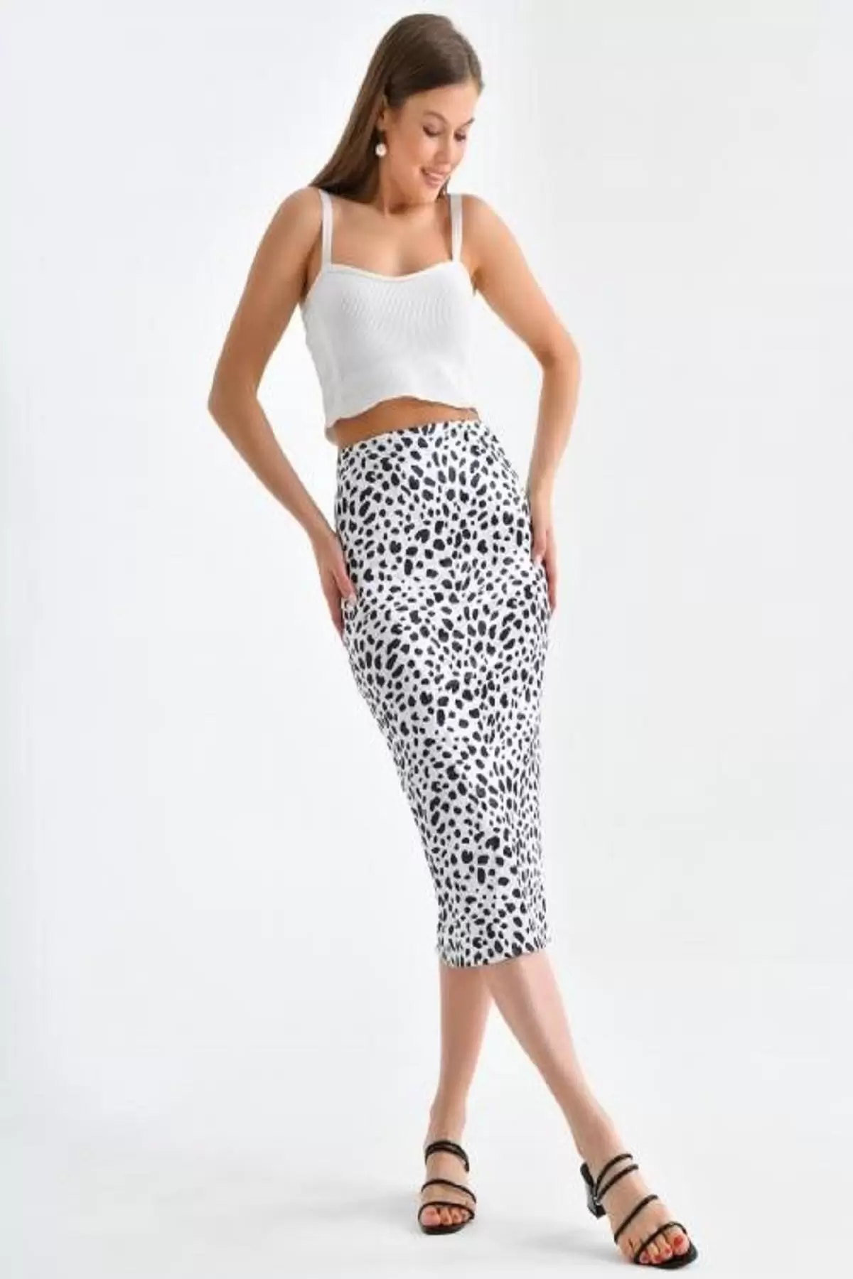 Belden Lastikli Zebra Desenli Kadife Kalem Kadın Etek