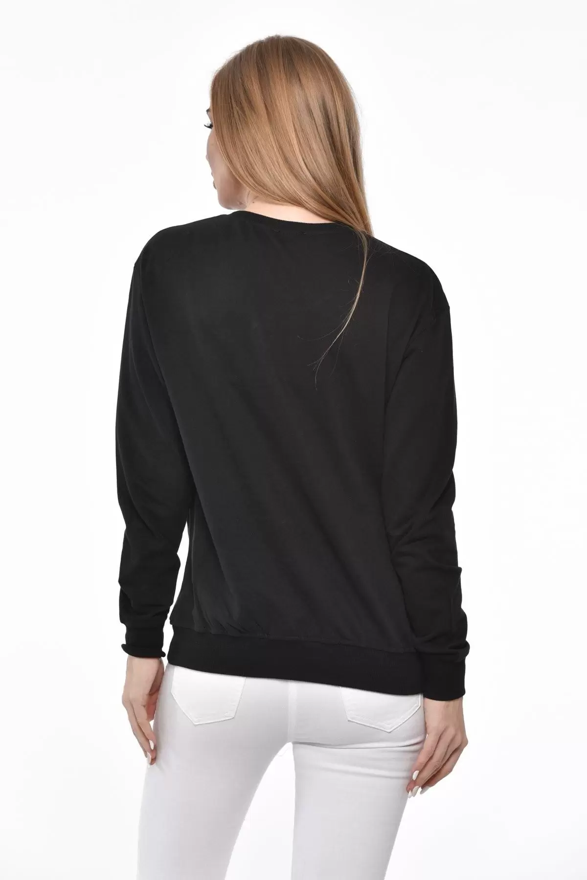 Bisiklet Yaka Motosiklet Baskılı Taş ve Pullu Siyah Kadın Tişört