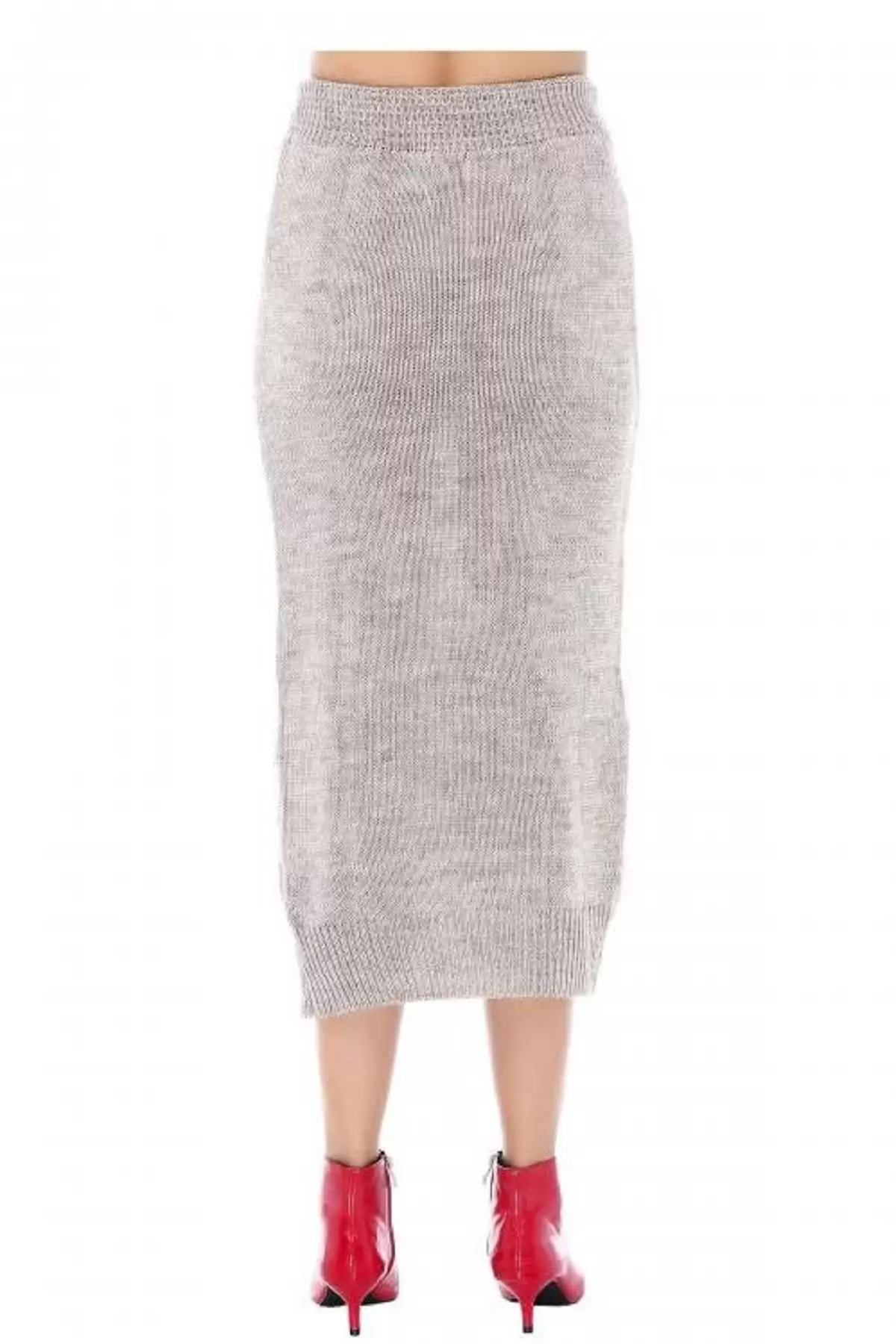 Bisiklet Yaka Saç Örgülü Uzun Yırtmaçlı Etekli Taş Kadın Triko Takım