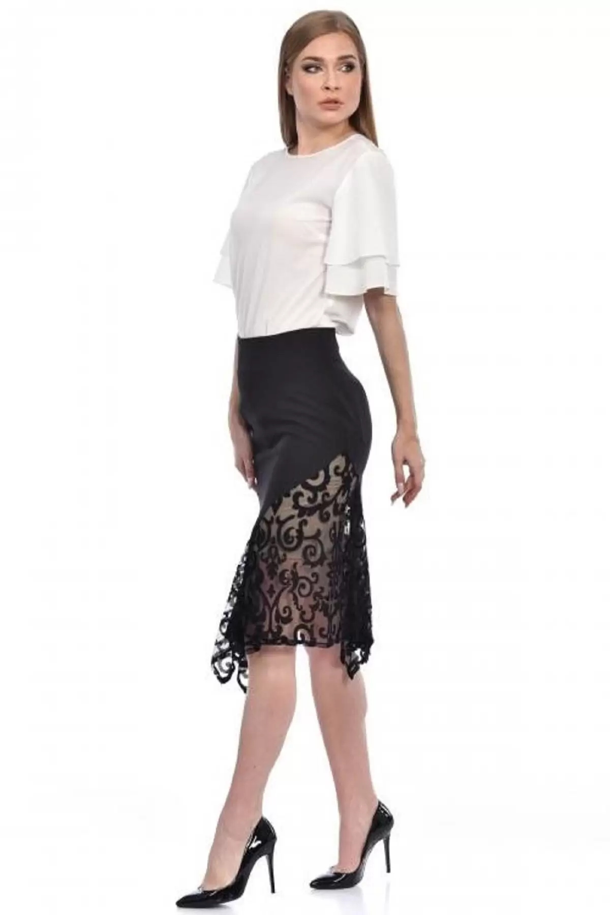 Dantelli ve Astarlı Siyah Kadın Etek