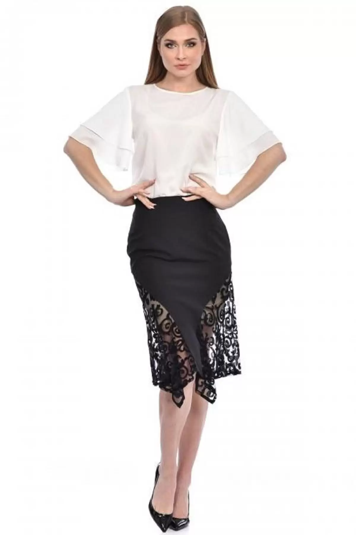 Dantelli ve Astarlı Siyah Kadın Etek