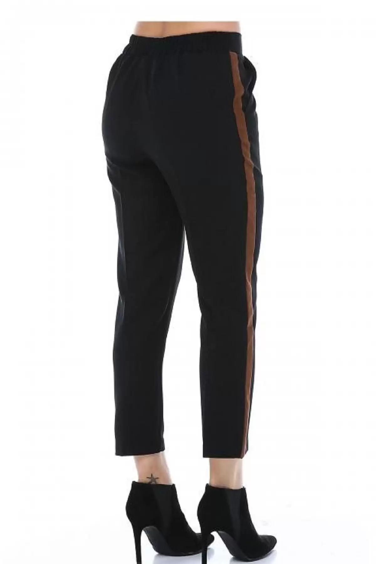 Deri Şeritli Siyah Bilek Kadın Pantolon