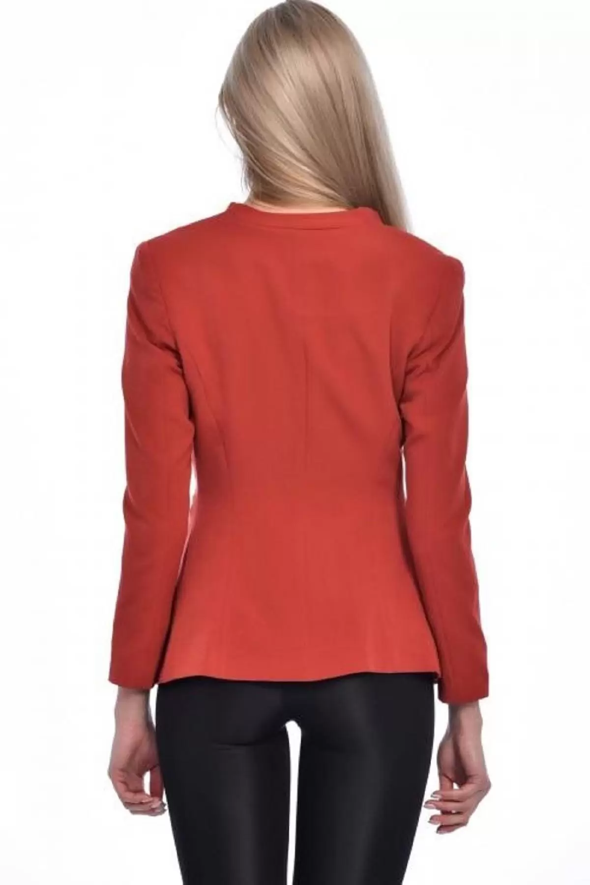 Düğme ve Pile Detaylı Blazer Kiremit Kadın Ceket