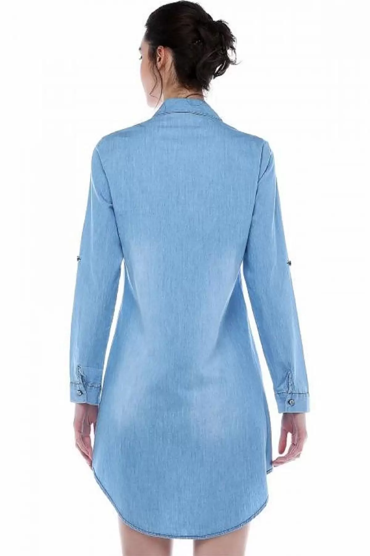 Fermuarlı ve İncili Açık Mavi Kadın Tunik