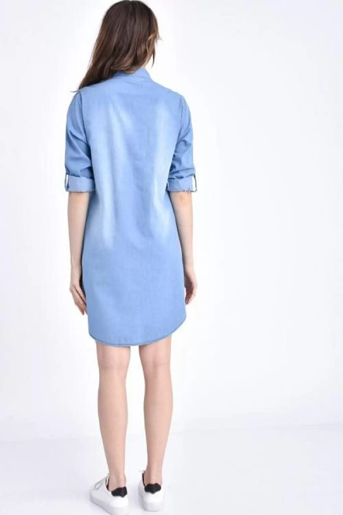 Göğüs Yıldız ve Etek Yamalı Pullu Açık Mavi Kadın Tunik