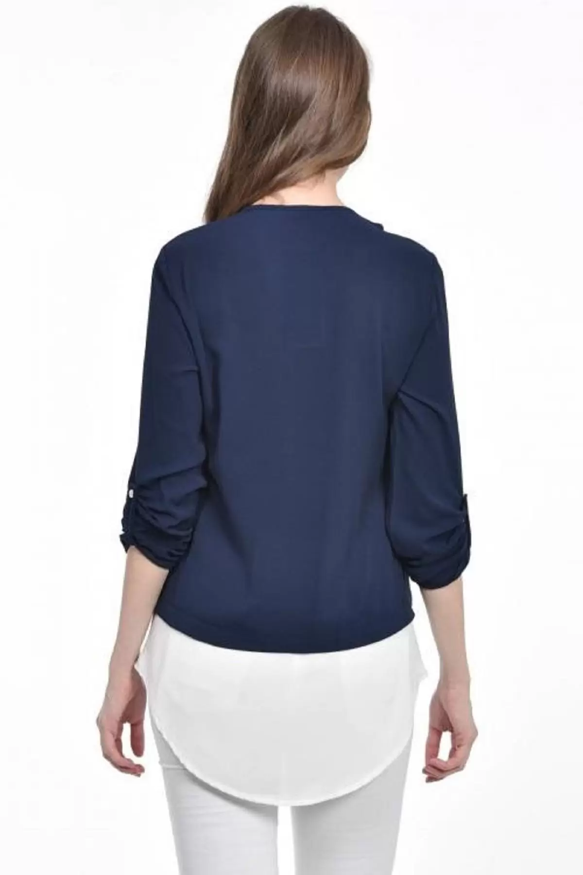 İnci Detaylı Lacivert Kadın Krep Bluz