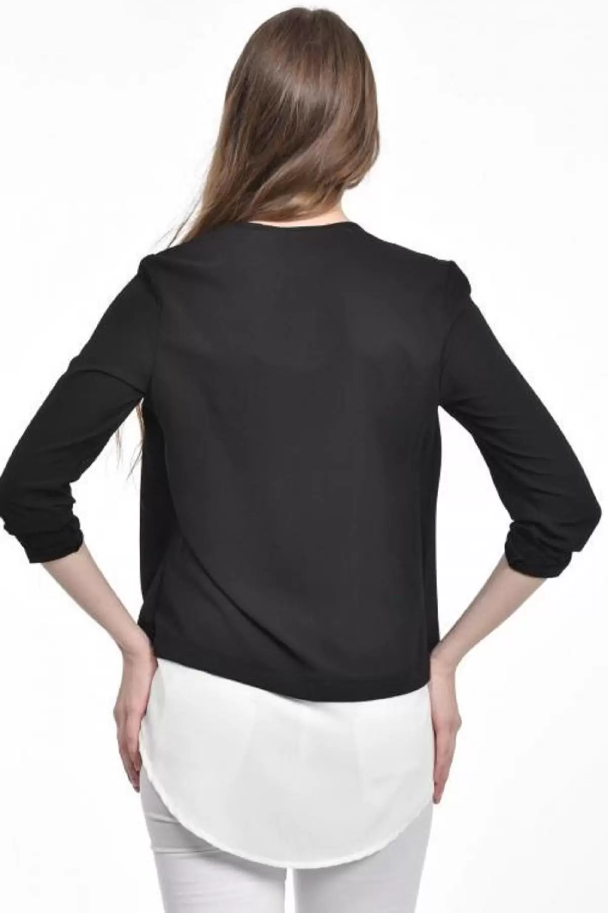 İnci Detaylı Siyah Kadın Krep Bluz