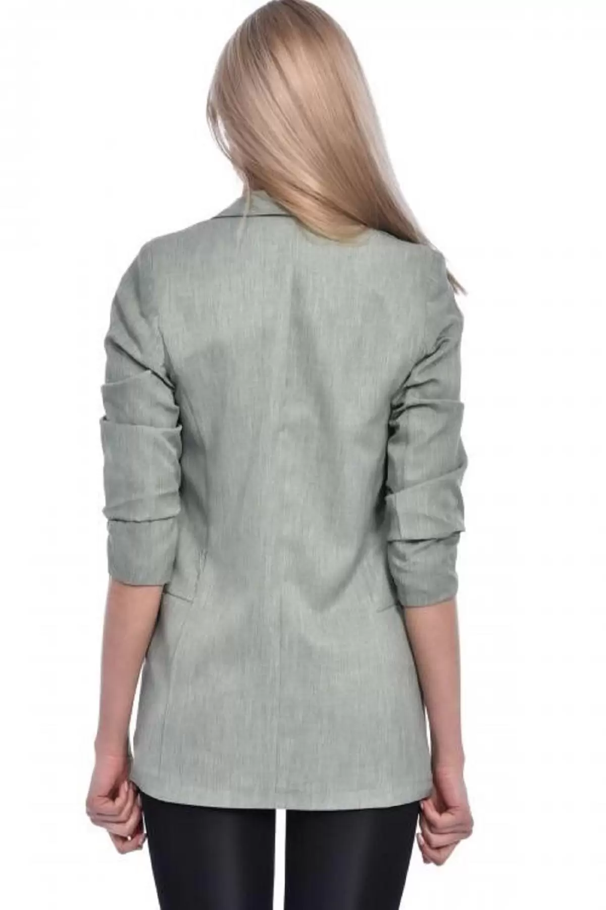 Kol Büzgülü Düğmeli ve Yandan Cepli Blazer Mint Yeşil Kadın Ceket