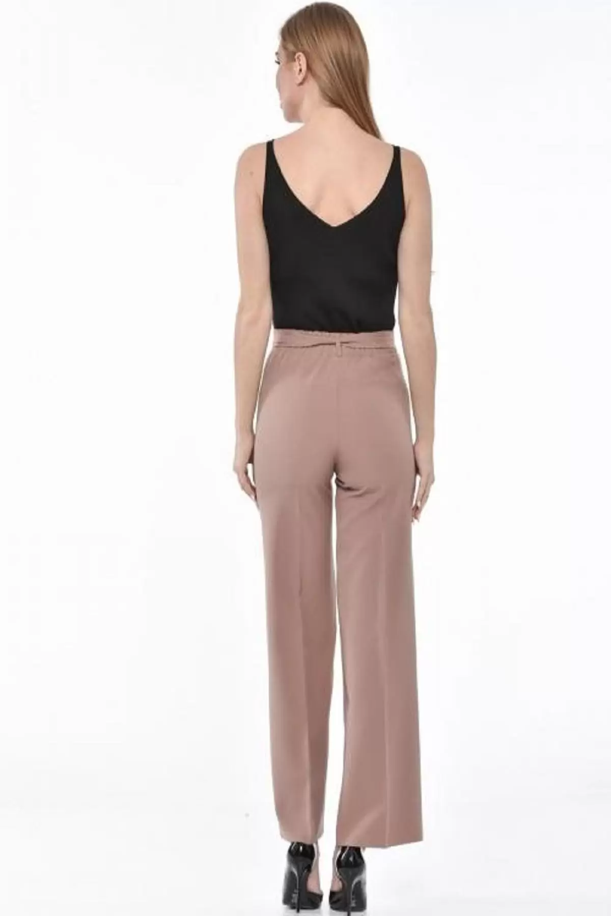 Kuşaklı Bol Paça Kahve Kadın Pantolon