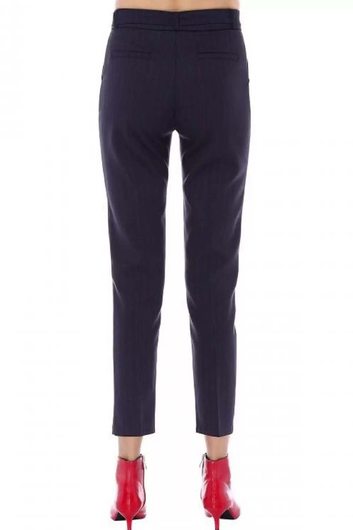 Kuşaklı Bordo Çizgili Füme Bilek Kadın Pantolon