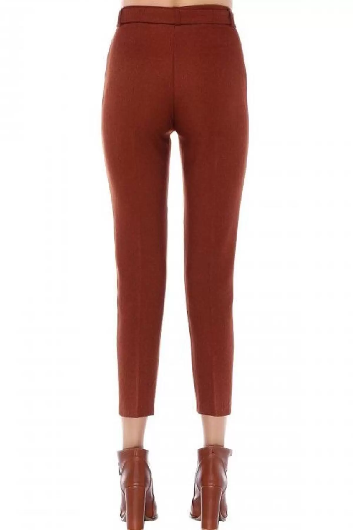 Kuşaklı Kırçıllı Kiremit Bilek Kadın Pantolon