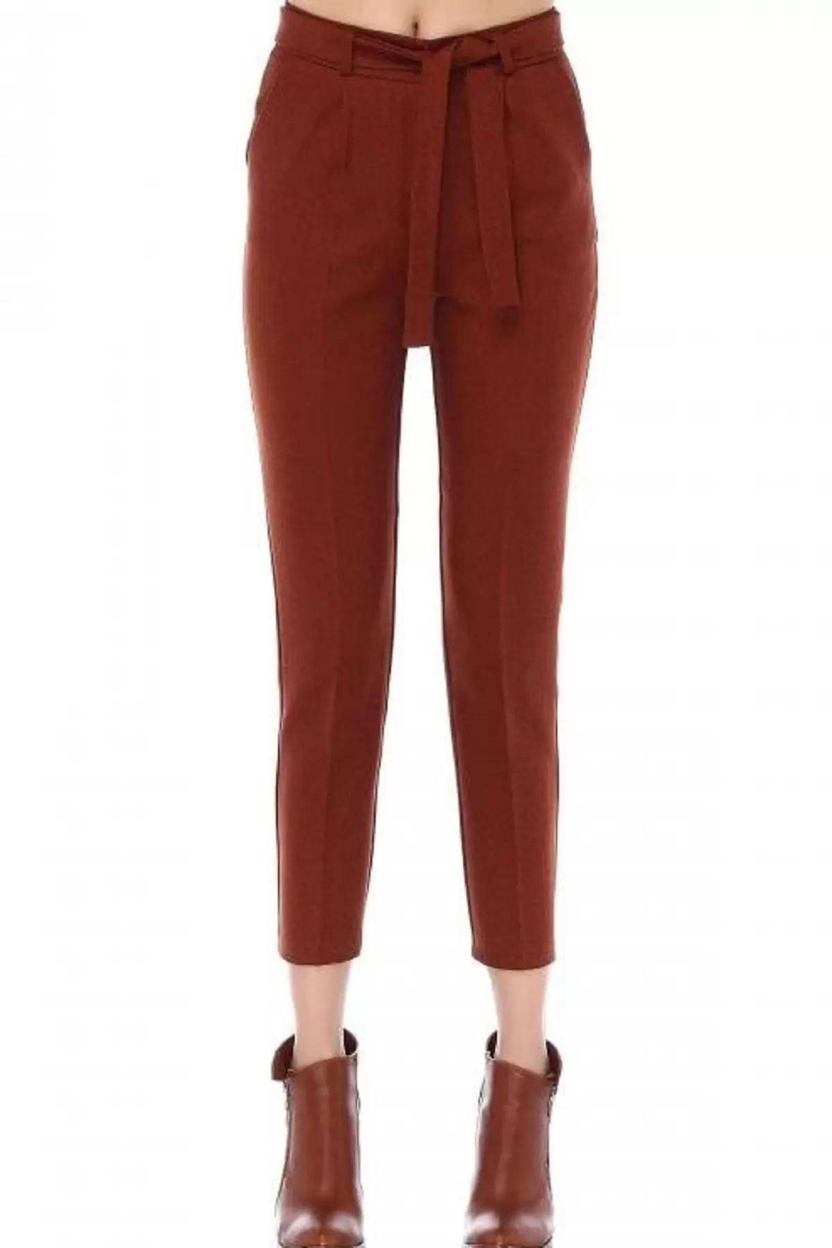 Kuşaklı Kırçıllı Kiremit Bilek Kadın Pantolon