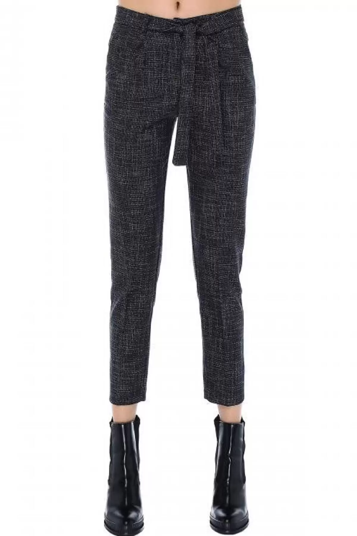 Kuşaklı Kırçıllı Lacivert Bilek Kadın Pantolon