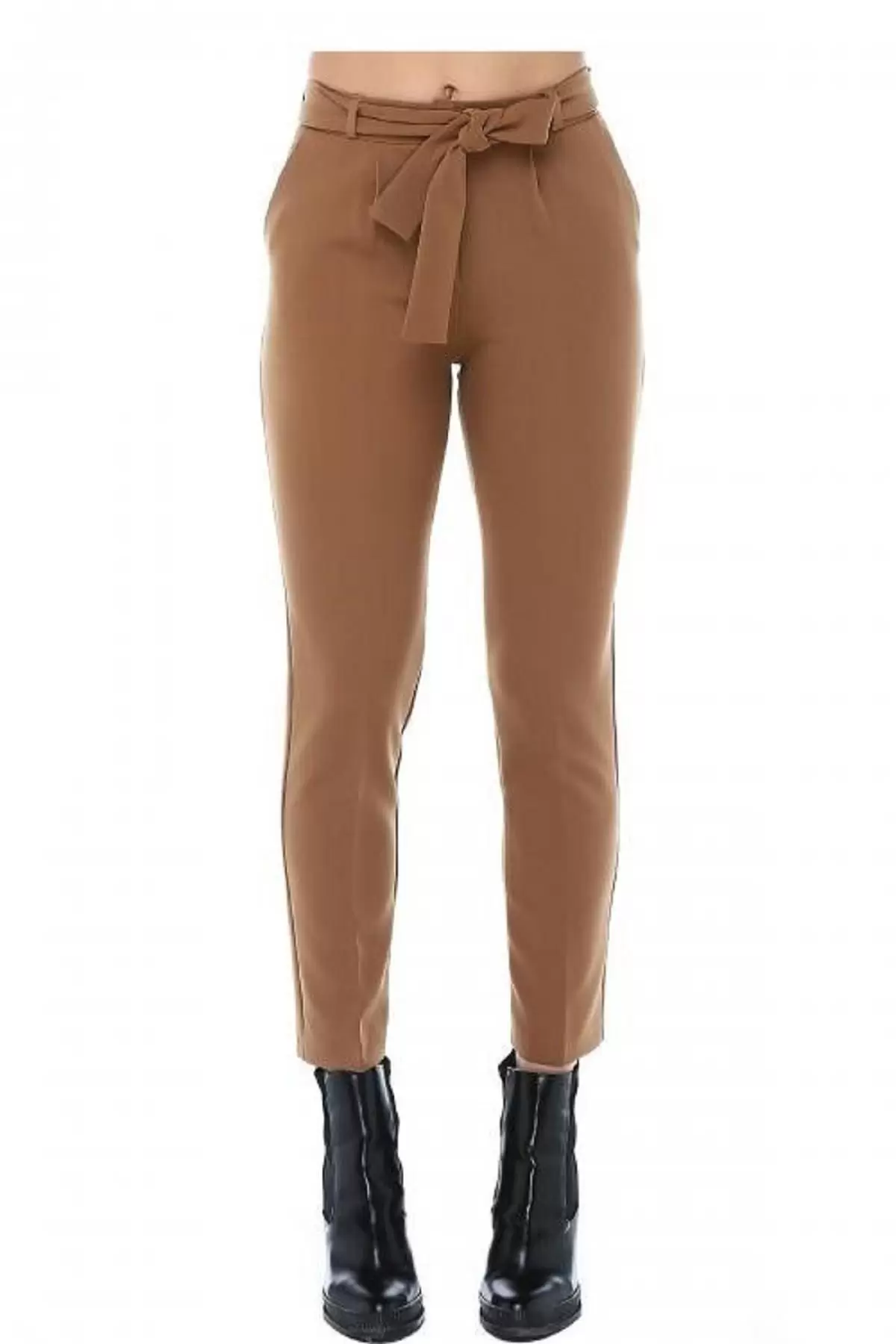 Kuşaklı Koyu Kahve Bilek Kadın Pantolon