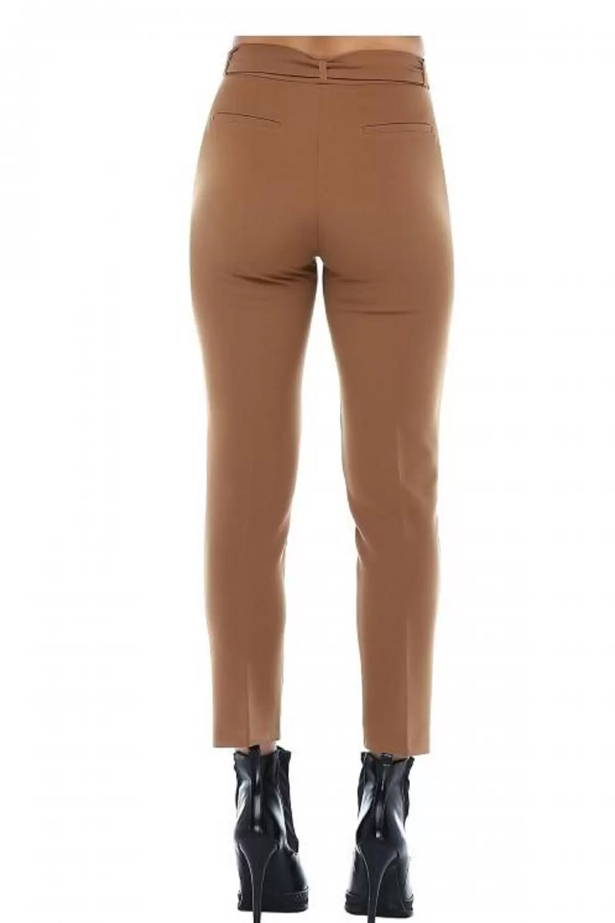 Kuşaklı Koyu Kahve Bilek Kadın Pantolon