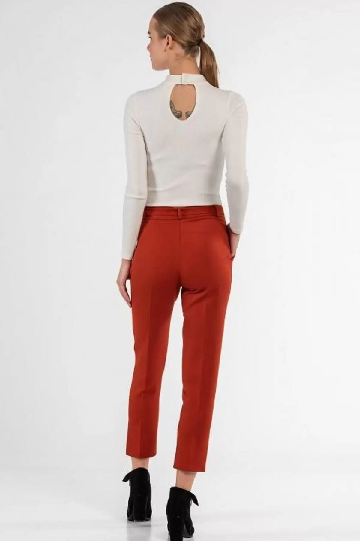 Kuşaklı Koyu Taba Bilek Kadın Pantolon