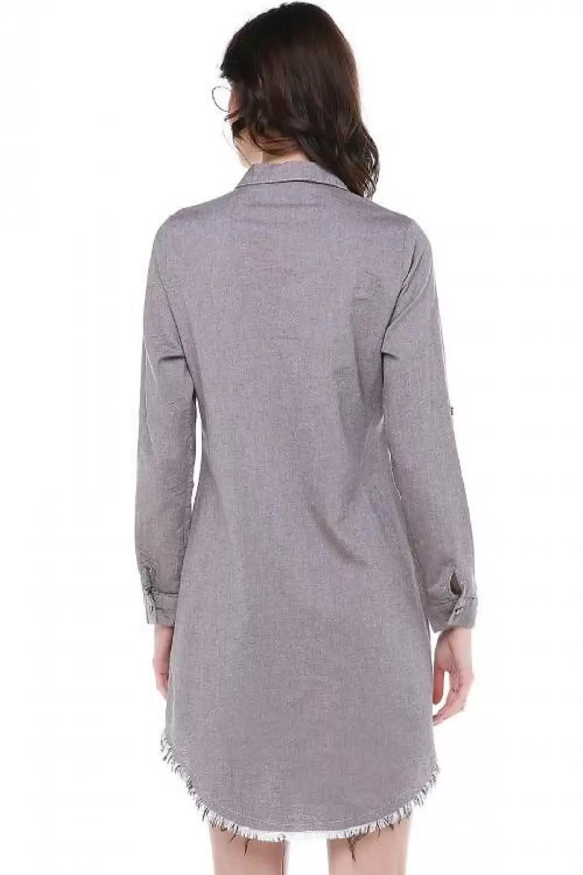 Püsküllü Cepleri Sütun Taşlı Kahve Kadın Keten Tunik
