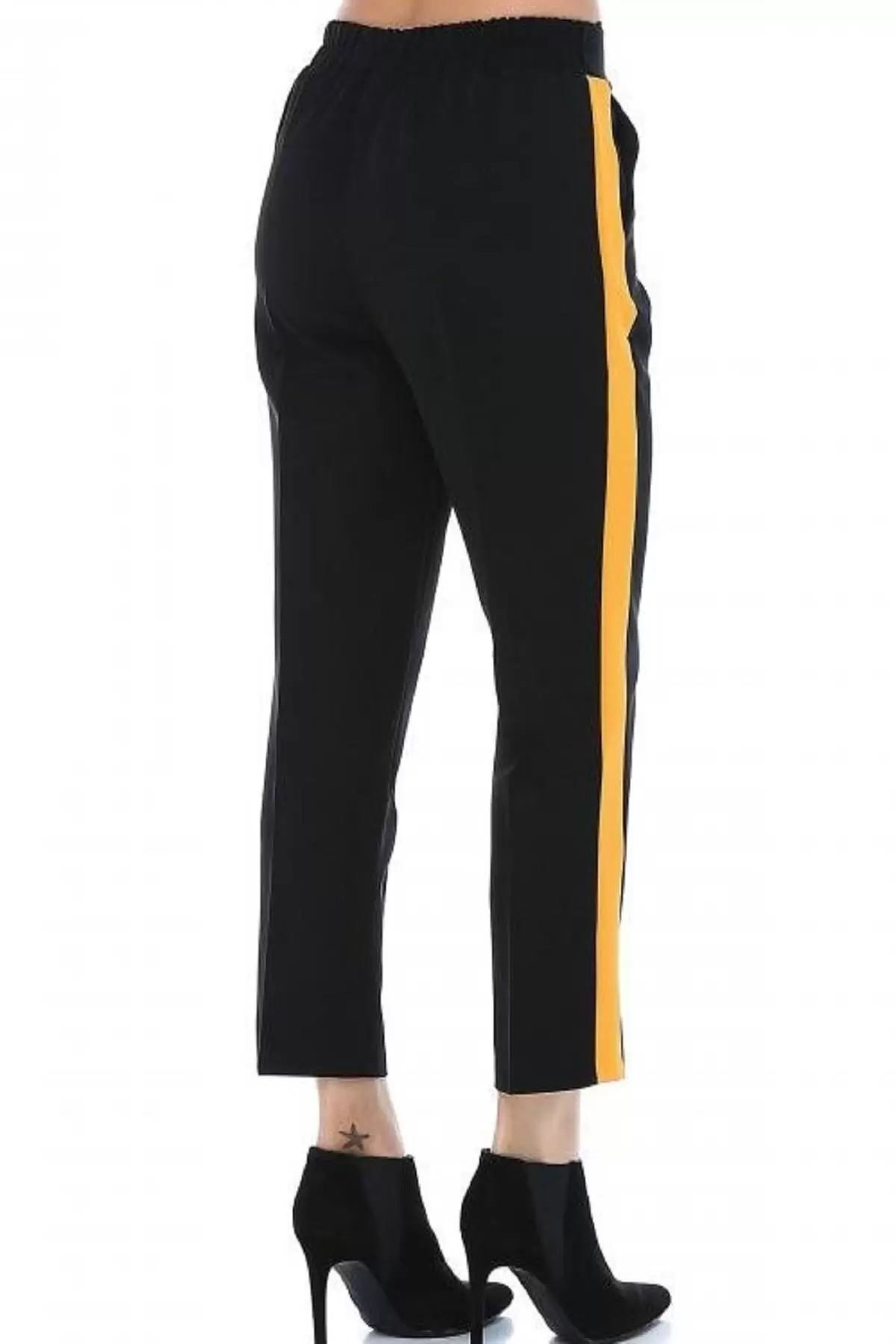 Sarı Şeritli Siyah Bilek Kadın Pantolon