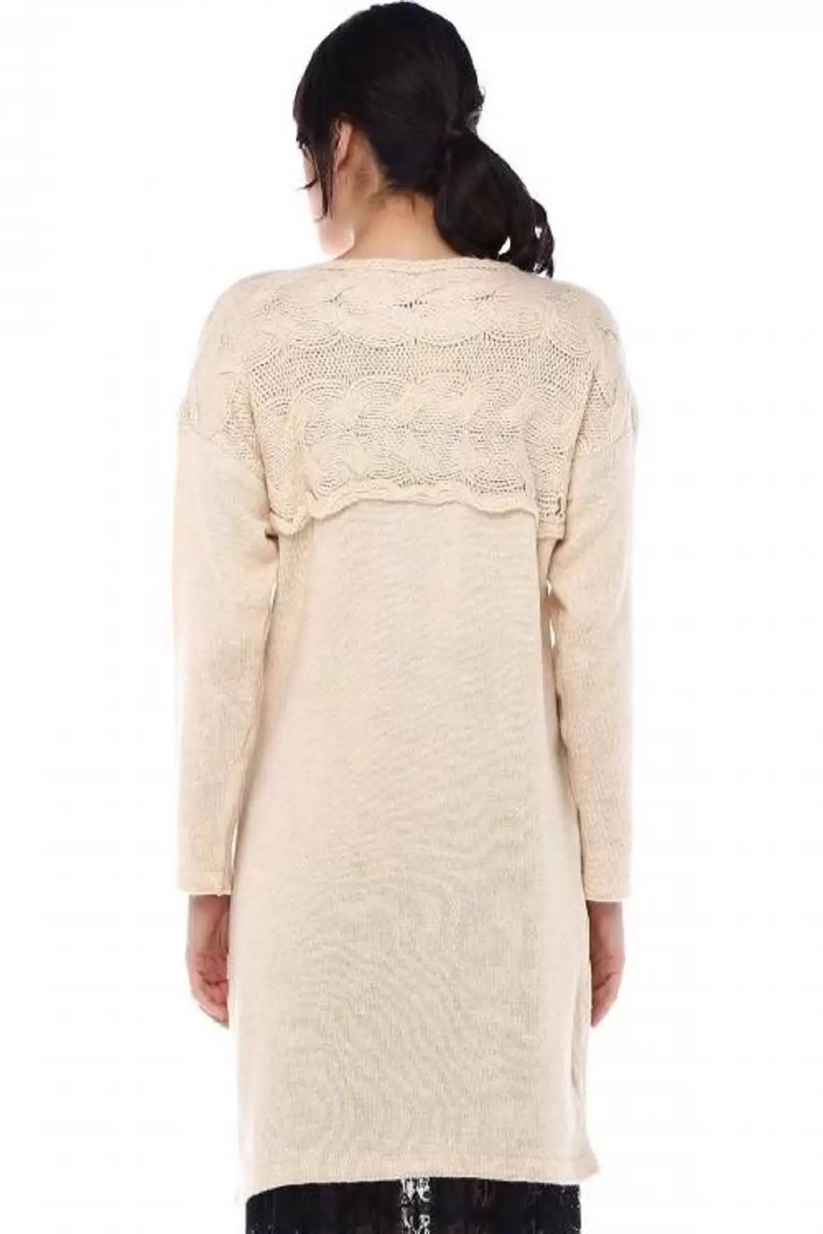 Taş Detaylı Saç Örgülü Cepli Taş Triko Kadın Tunik