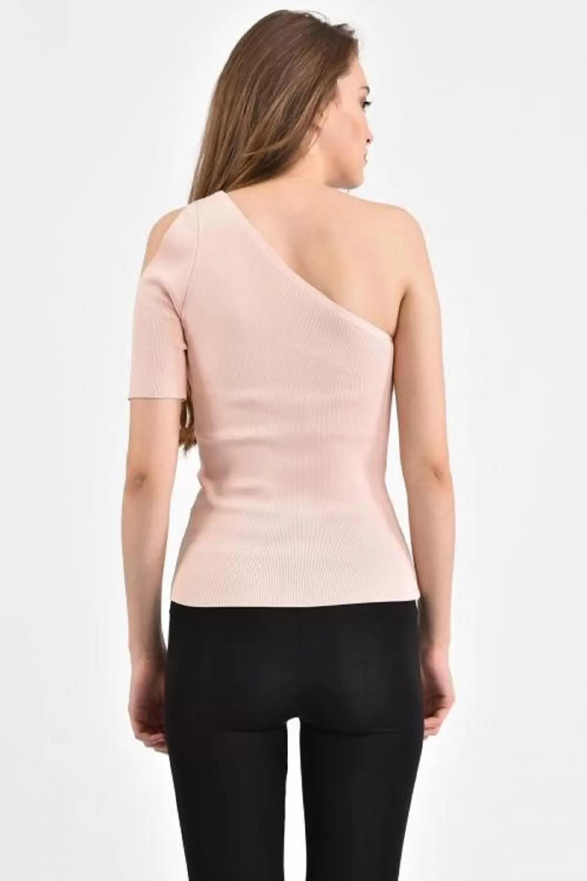 Yarım Kol ve Omuz Detaylı Pudra Triko Kadın Bluz