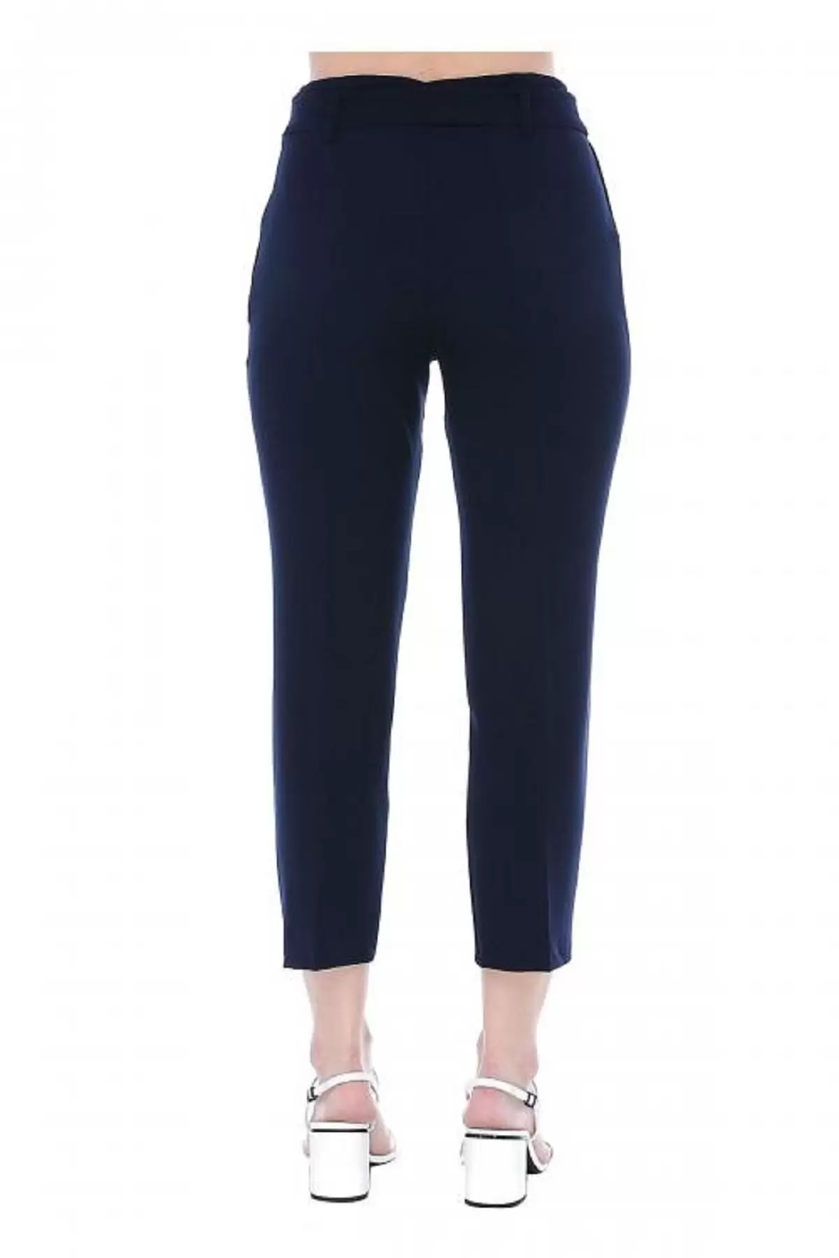 Yüksek Bel Tokalı Lacivert Bilek Kadın Pantolon