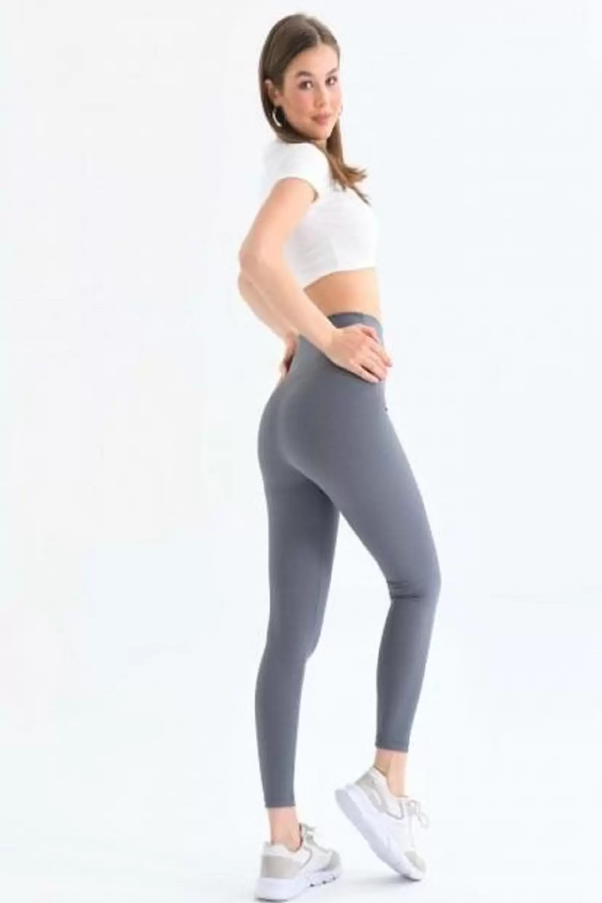 Yüksel Bel Toparlayıcı Fitilli Kadın Gri Tayt