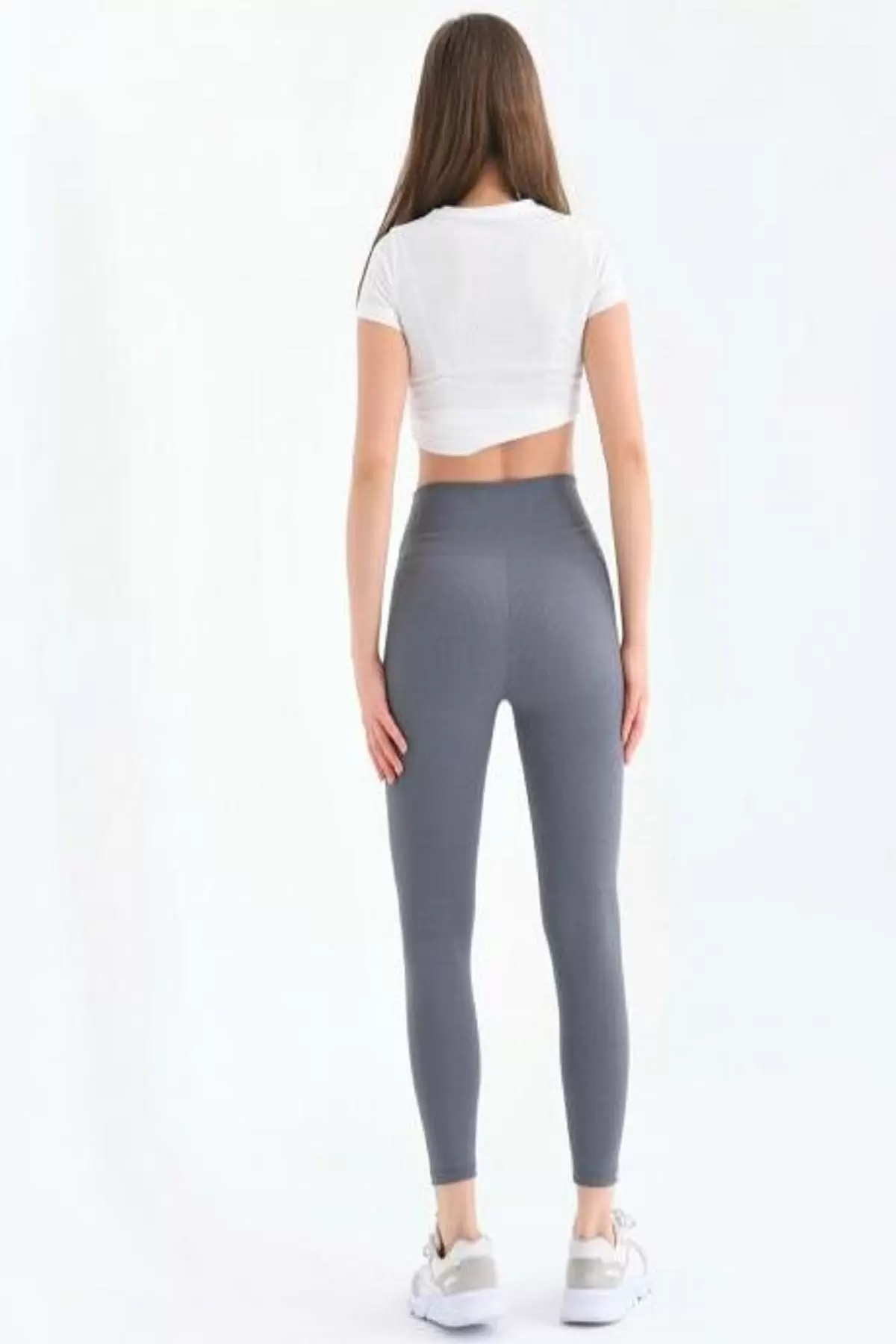 Yüksel Bel Toparlayıcı Fitilli Kadın Gri Tayt