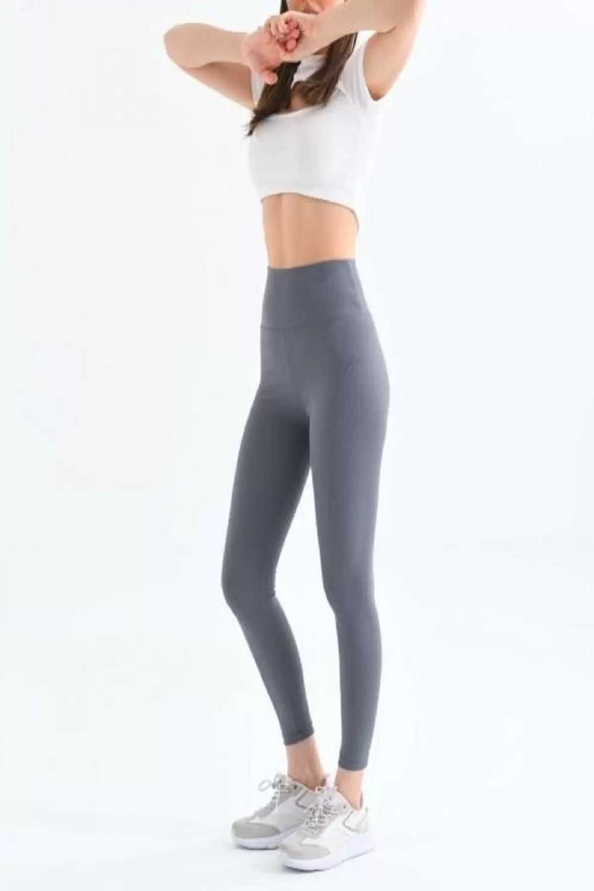 Yüksel Bel Toparlayıcı Fitilli Kadın Gri Tayt