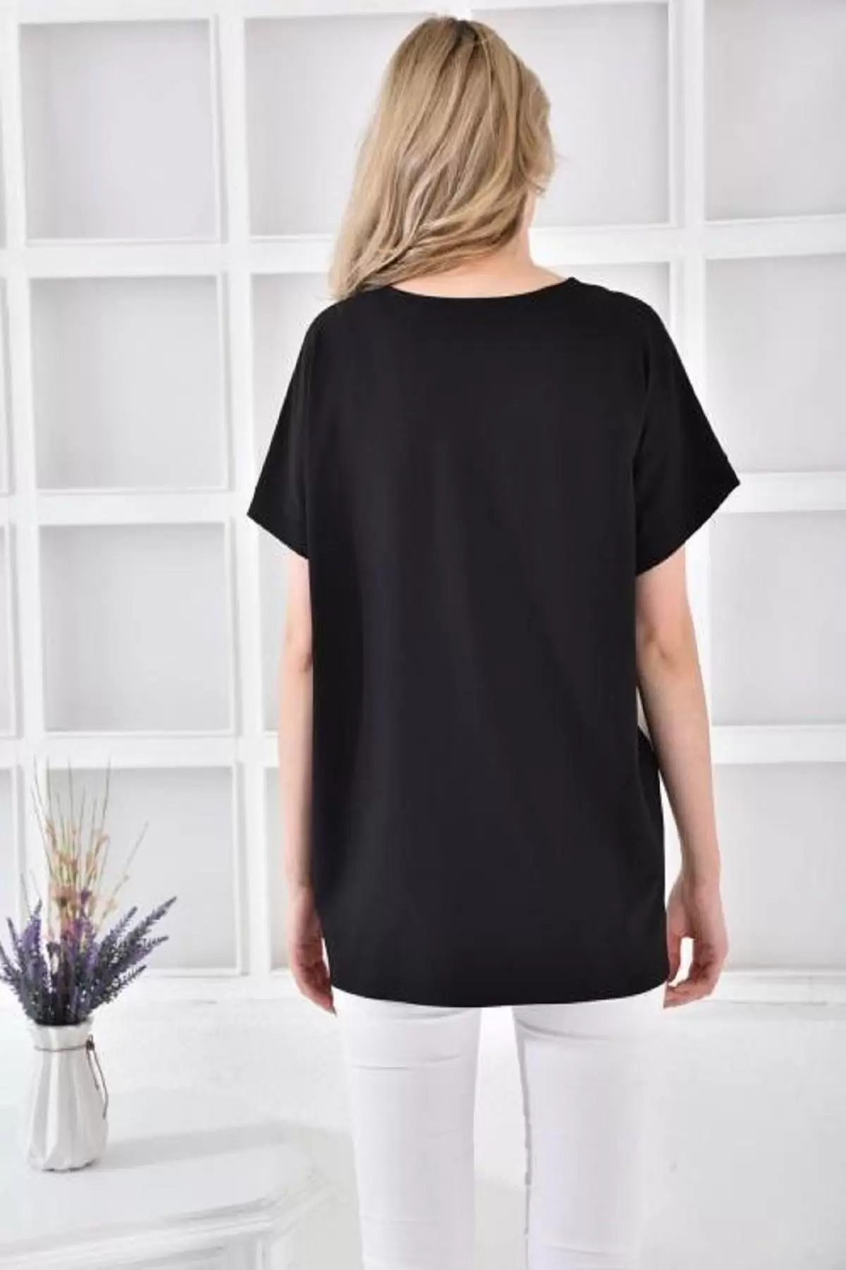 Yuvarlak Yaka Papağan Taş Dizinli Kadın Bluz