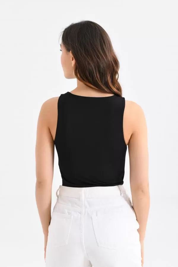 Askılı Bisiklet Yaka Kadın Siyah Bodysuit