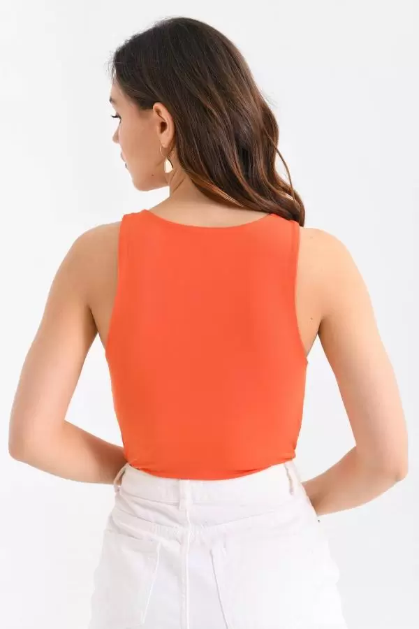 Askılı Bisiklet Yaka Kadın Turuncu Bodysuit