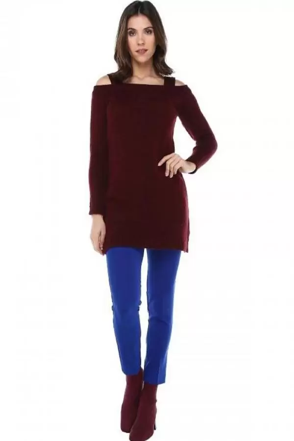 Askılı Bordo Triko Kadın Bluz