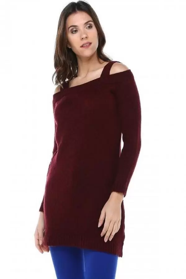 Askılı Bordo Triko Kadın Bluz