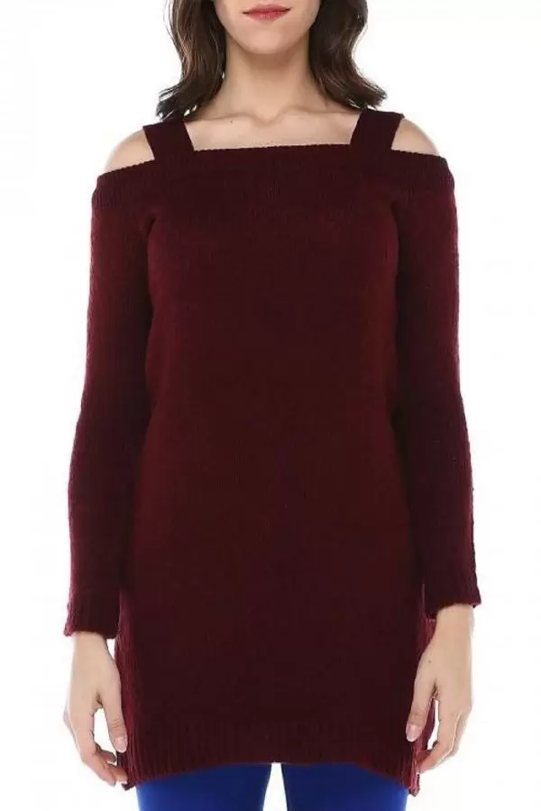 Askılı Bordo Triko Kadın Bluz