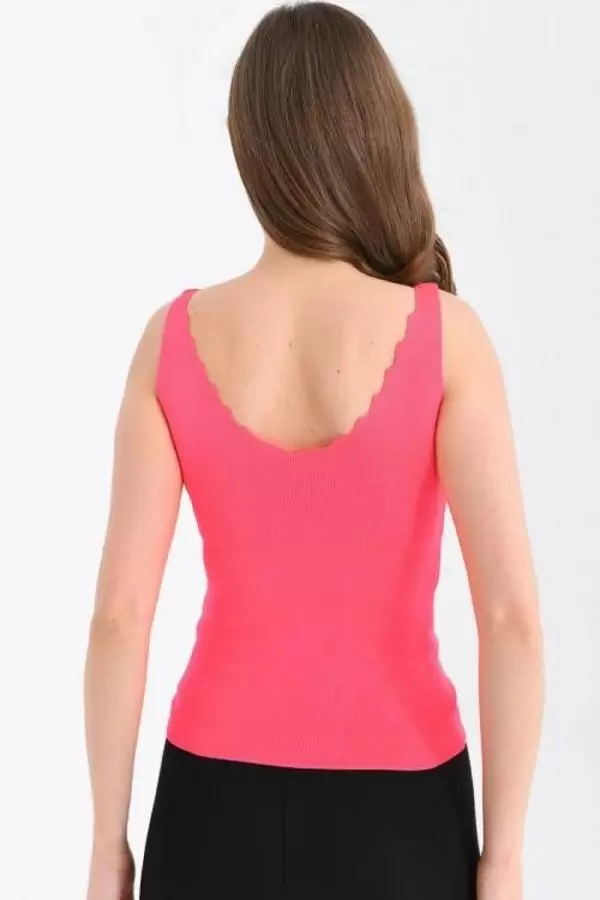Askılı Merdiven Desenli Kadın Pembe Crop Triko Bluz