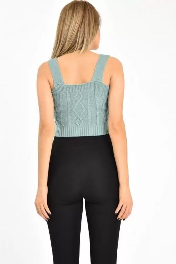 Askılı ve Nakış Detaylı Mint Kadın Triko Büstiyer