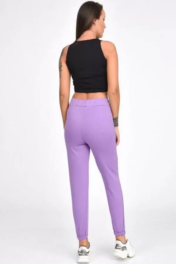 Atletli Beli ve Paçası Lastikli Nakışlı Lila Kadın Eşofman