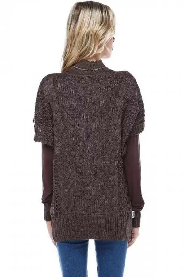 Balıkçı Yaka Body'li Aksesuarlı Düz Saç Örgülü Kahve Triko Bluz