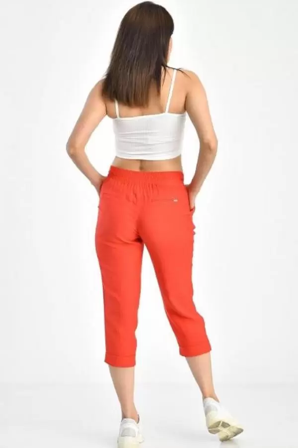 Belden Lastikli Fuşya Kadın Kapri Pantolon