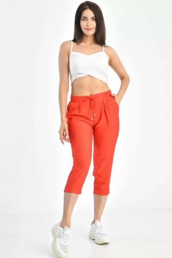 Belden Lastikli Fuşya Kadın Kapri Pantolon