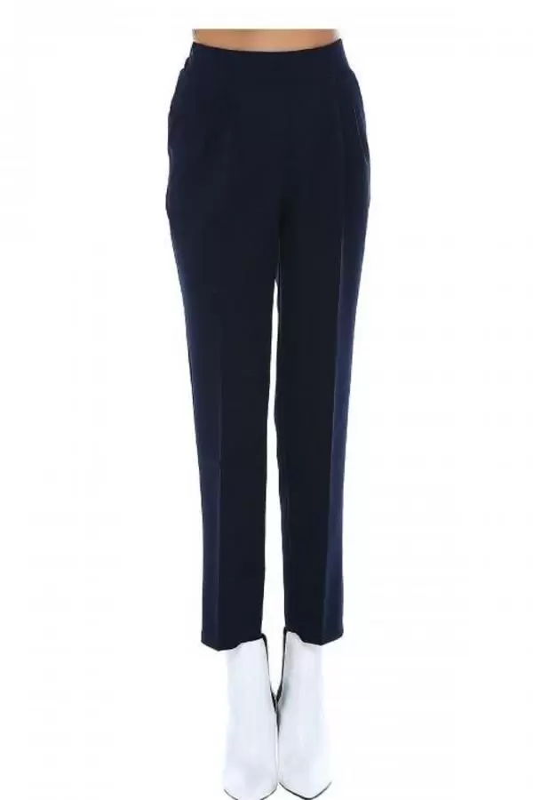 Belden Lastikli Lacivert Bilek Kadın Pantolon