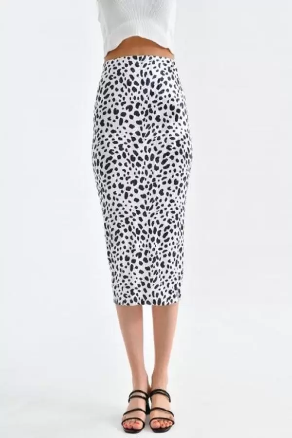 Belden Lastikli Zebra Desenli Kadife Kalem Kadın Etek
